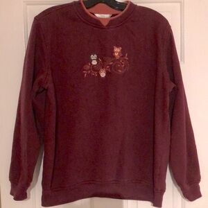Northern Reflections- Owl Embroidered Maroon Crewneck- size M